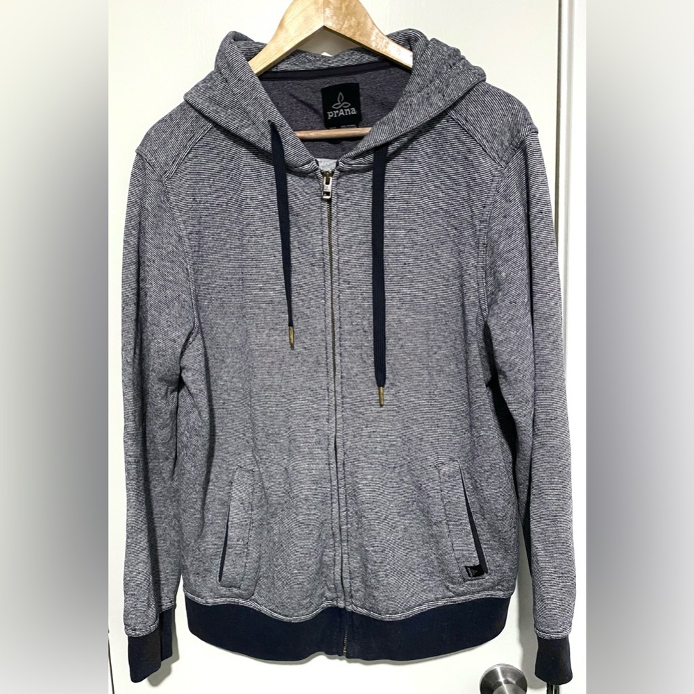 Prana Men’s Full Zip Hoodie Navy/Gray Stripe M